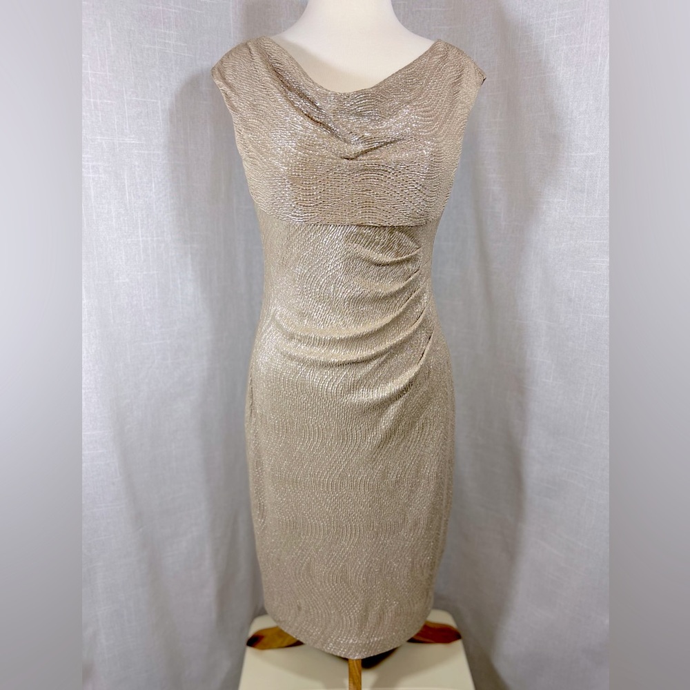 Lauren Ralph Lauren cowl neck gold dress, sz 8